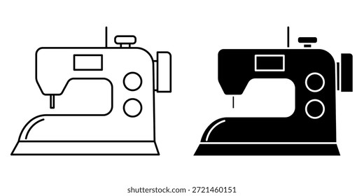 Representación gráfica de una máquina de coser en dos estilos: contorno y negro sólido.