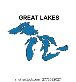 A graphic representation showcases the shapes of the great lakes including lake michigan and lake erie