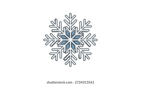 Eine grafische Darstellung einer Schneeflocke mit einer kristallinen Struktur mit blauen Akzenten. Ideal für Winterthemen, kalte Konzepte oder Designelemente.