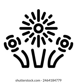 Graphic representation of a stylized sun with floral elements in a bold, simple line art
