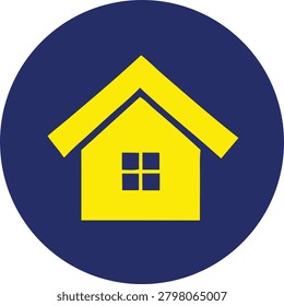 Graphic representation of suburban home architecture with roof and window elements inside a blue circle symbol ideal for real estate branding or architectural design.