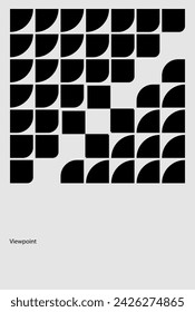 Representación gráfica del término y concepto Viewpoint. Formas geométricas negras sobre fondo blanco. Estética moderna, arte minimalista. Diseño vectorial para portada creativa, póster y anuncio