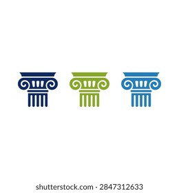 A graphic representation of three Ionic columns, two in blue and one in green, symbolizing strength and support.