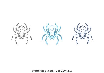 A graphic representation of three spiders shown side by side with varying artistic styles and colors.