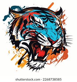 A graphic representation of a tiger's head in a comic book style, complete with bold lines and primary colors that evoke the spirit of classic superhero stories