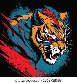 A graphic representation of a tiger's head in a comic book style, complete with bold lines and primary colors that evoke the spirit of classic superhero stories