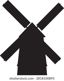 A graphic representation of a traditional windmill in simple dark silhouette. Ideal for concepts of agriculture heritage or renewable energy.