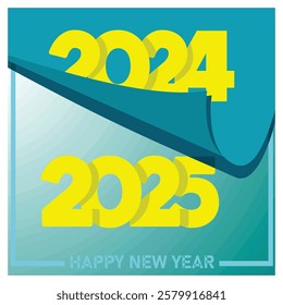 Graphic representation of the transition from 2024 to 2025 in bright colors with bold typography. Perfect for celebrating and expressing the New Year spirit. Flat vector modern illustration 