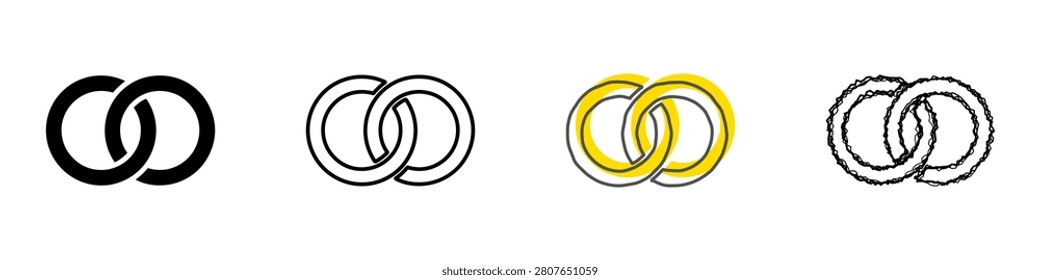 A graphic representation of two intertwined rings, symbolizing unity, commitment, and everlasting bonds