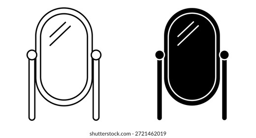 Representación gráfica de dos espejos ovalados sobre soportes, uno en contorno y el otro en negro sólido.