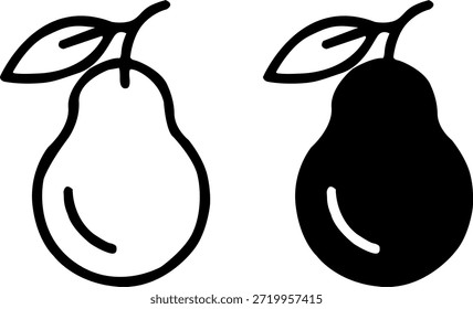 Una representación gráfica de dos peras, una delineada y otra en silueta, con hojas y subgrupos.