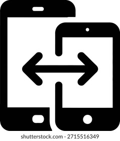 Una representación gráfica de dos teléfonos inteligentes con flechas que indican la transferencia de datos y la sincronización entre los dispositivos.
