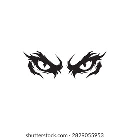 A graphic representation of two stylized eyes  conveying a fierce and intense stare. silhouette on white background.
