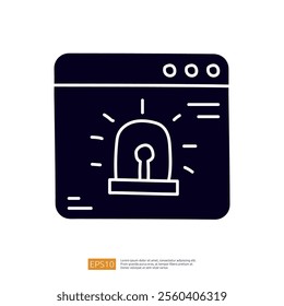 A graphic representation of a web browser window featuring a warning light icon, symbolizing alerts or notifications.