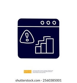 A graphic representation of a web interface displaying a warning symbol and a bar graph, indicating a potential issue with data or performance metrics.