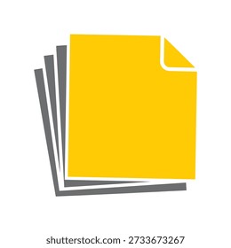 Graphic representation of a yellow document with a folded corner and multiple pages underneath.