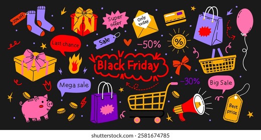 Graphic Representing a Black Friday Shopping Sale that Features Discounts and Promotions Galore