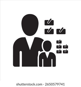 Um gráfico que representa uma estrutura da empresa com um líder, subordinado e tarefas atribuídas.