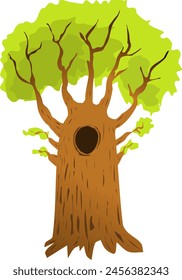 Graphic resource baobab tree with hollow in trunk transparent background. Vector illustration beautiful cartoon african green tree with thick trunk
