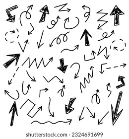 Ressources graphiques, flèches, indicateurs directionnels, flèches pointillées. Ensemble de flèches en noir et blanc de différentes formes et tailles.