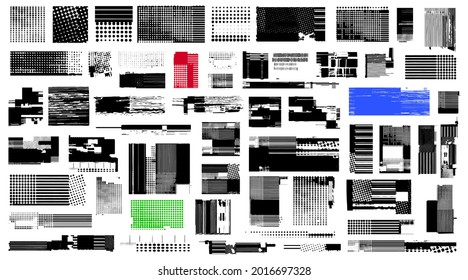 graphic resources for creating brushes and backgrounds. Glitch brush, screen glitch effect. Isolated vector. Geometric shapes.