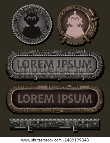 Graphic resources set. Background for banner, avatar, header and more. Mechanical fantastic Steampunk banner with copy space.