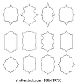 Graphic retro element. Collection of antique frames isolated on white background. Art design border labels. Blank frame template. Vector illustration