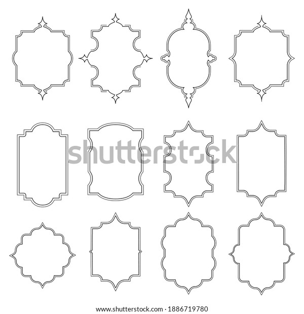 Graphic retro element. Collection of antique\
frames isolated on white background. Art design border labels.\
Blank frame template. Vector\
illustration
