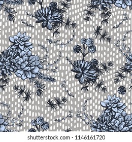 Graphic retro pattern with succulents