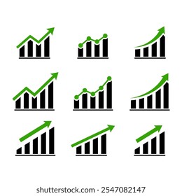 Graphic rise. Chart graph growth icon. Stock increase vector set.