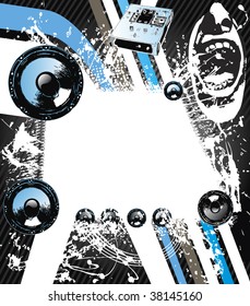 Graphic of rock music with abstract illustrations and blank space in the middle