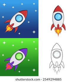 Graphic rocket illustration design with space and stars background