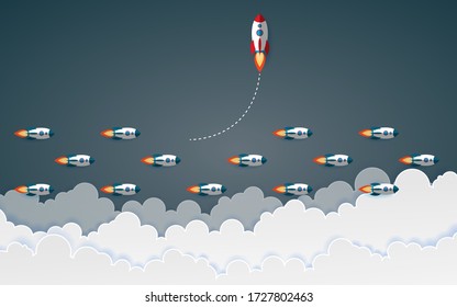 The graphic of rocket also represents the concept of courage Think differently move for success in life