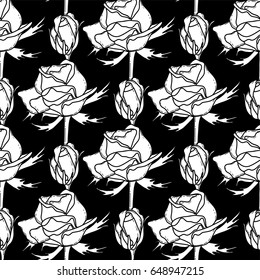 Graphic roses. Vector seamless pattern. Coloring page design for adults and kids