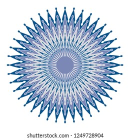 graphic rosette with concentric spikes rings in white blue shades