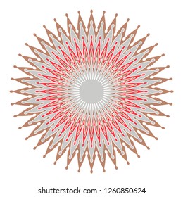 graphic rosette with concentric spikes rings in brown red shades