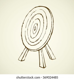 Graphic round striped cockshot mark for archer isolated on white background. Freehand outline ink hand drawn icon sign sketch in art doodle retro style pen on paper. Closeup view with space for text