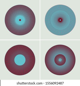graphic round waves set in blue brown on ivory