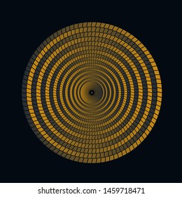 graphic round wheel symbol in silver gold on black