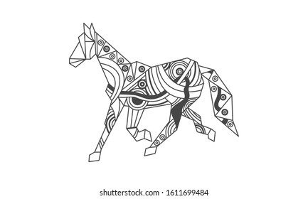 Graphic running horse.  Mechanical animal in steampunk style. Geometric silhouette.  Vector illustration on white background. Isolated