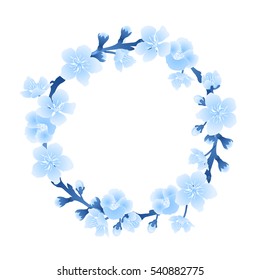 Graphic sakura wreath. Traditional symbol of spring in Japan. Vector floral design isolated on white background