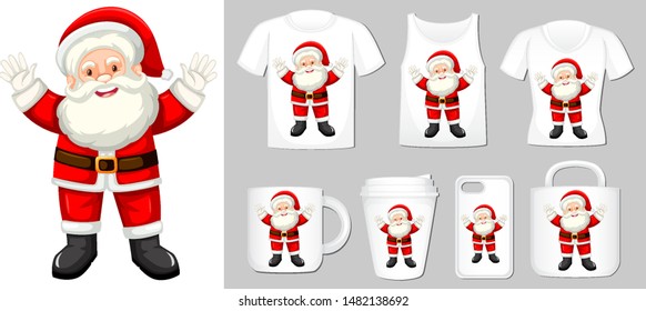 Graphic of Santa Claus on different product templates illustration