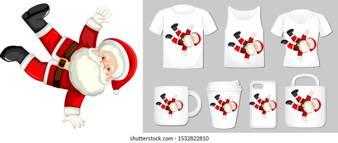 Graphic of Santa on different types of product template illustration