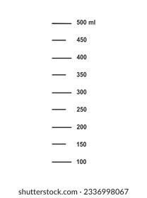 Graphic scale with 500 ml liquid volume for measuring cooking cups or chemistry flasks isolated on white background. Vector outline illustration.