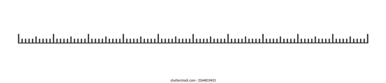 Graphic scale of ruler, tape or thermometer. Distance, height or length measurement of math, sewing, meteorological tool. Horizontal measuring chart with markup. Vector outline illustration
