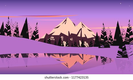 The graphic scene of a winter forest sunset.
