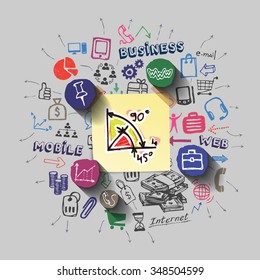 Graphic scheme collage with icons background. Vector illustration