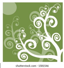 graphic scroll tree on green