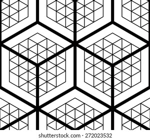 Graphic seamless abstract pattern, regular geometric black and white 3d background. Contrast ornament.