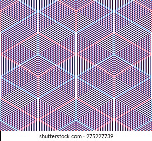 Graphic seamless abstract pattern, regular geometric colorful 3d background. Contrast ornament, EPS10 transparent backdrop.